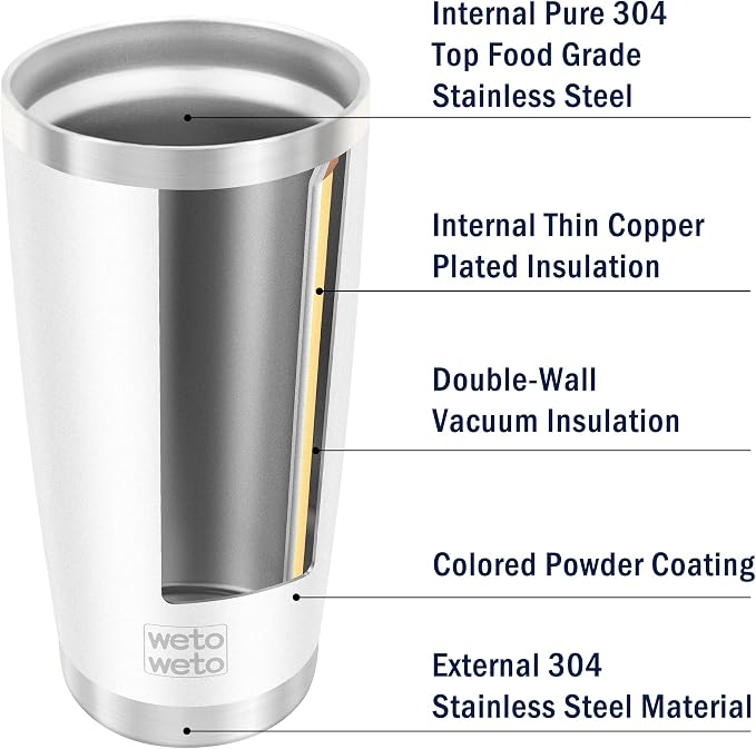 WETOWETO 20oz Tumbler, Stainless Steel Vacuum Insulated Coffee Travel Mug, Double Wall Powder Coated Insulated Coffee Mug Travel Mug with Lid Thermal Cup for Outdoor, White, 6 Pack - Image 4