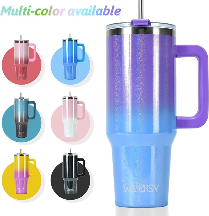 30 oz Shiny Tumbler with Handle and Straw,Stainless Steel Tumbler with Lid and Straw,Insulated Travel Mug(Cold for 34 Hours),Water Bottle for Iced Tea,Coffee (Purple) - Image 7