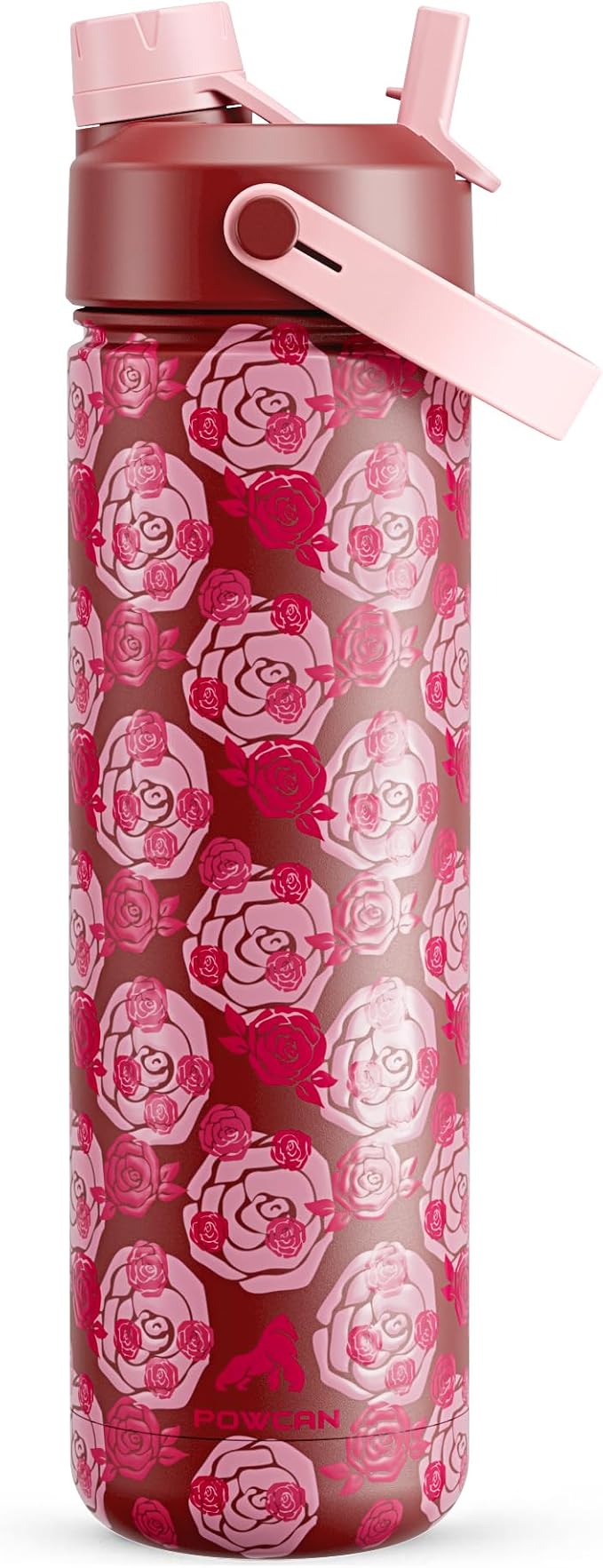 POWCAN 26 oz Insulated Water Bottle with 2-in-1 Straw and Spout Lid, Keep Cold 24H, Leak-Proof, Fits in Car Cup Holder, Stainless Steel Water Bottle for Gift, Holiday, Travel and School (Sweet Rosy) by POWCAN