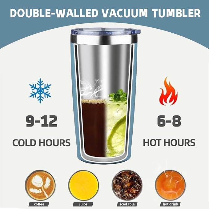 20 oz Tumbler with Lids and Straws, Stainless Steel Insulated Coffee Tumbler, Double Wall Vacuum Insulated Travel Mug Cup, Leakproof Thermal Coffee Cup for Hot and Cold Drinks (azure blue) - Image 3