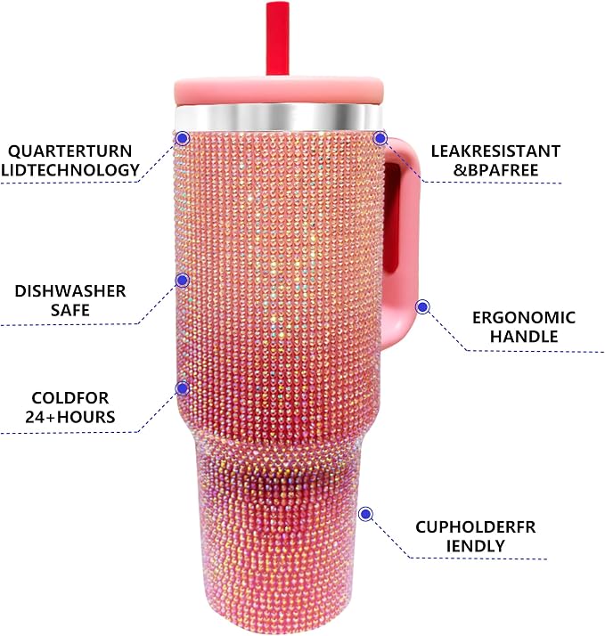 40-OZ Insulated Water Bottle,Insulated Stainless Steel Tumbler,Reusable Cold Drink Thermos,BPA-Free, Double-Wall Stainless Steel Water Bottle (Pink Gradient - Diamond, 40, Fluid Ounces) - Image 5