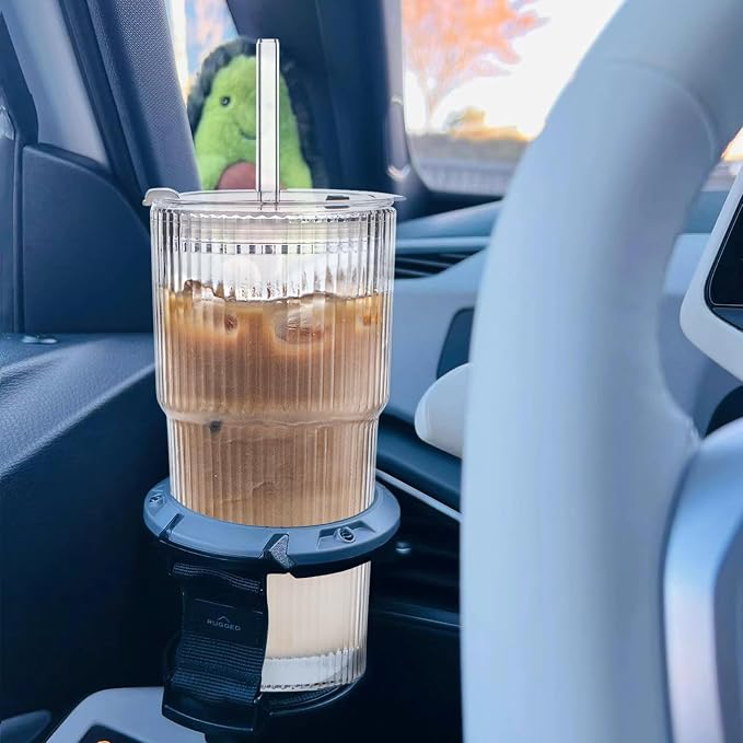 INSETLAN 20 oz Ribbed Glass Tumblers with Lids and Glass Straws – 4-Piece Glassware Set, Thickened Wall, Ideal for Iced Coffee, Smoothies, Cocktails, and Juices – Elegant and Durable Drinkware - Image 6