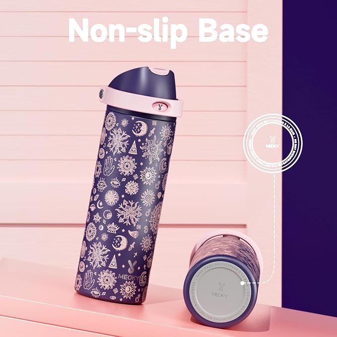 24 oz Insulated Water Bottle for Women: Meoky Stainless Steel Metal Water Bottle with 2-in-1 Straw and Spout Lid - Leak Proof, Cold for 24 Hours, Protective Silicone Base, BPA-Free for School, Arcana - Image 7