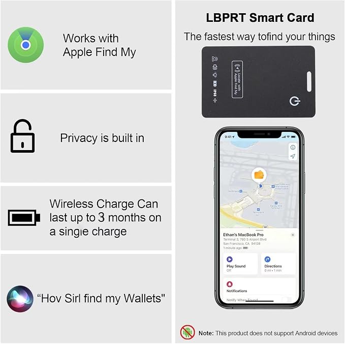 LBPRT Air Card Tag Rechargeable Wallet Tracker Thin 1.6mm, Item Finder Work - Image 2