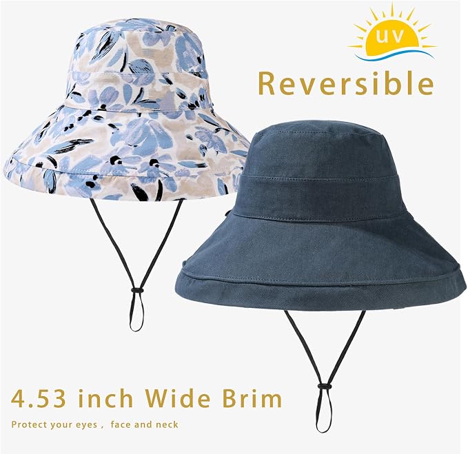 vidsel Womens Sun Hats Wide Brim Reversible Bucket Cotton Hat Packable Summer - Image 6