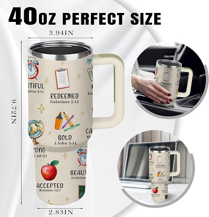 Christian Teacher Gift, 40oz God Says I Am Teacher Tumbler With Handle, Christian Gifts for Women, Inspirational Religious Birthday Gifts for Teachers Bible Verse Cup, Teachers Appreciation Gifts - Image 7