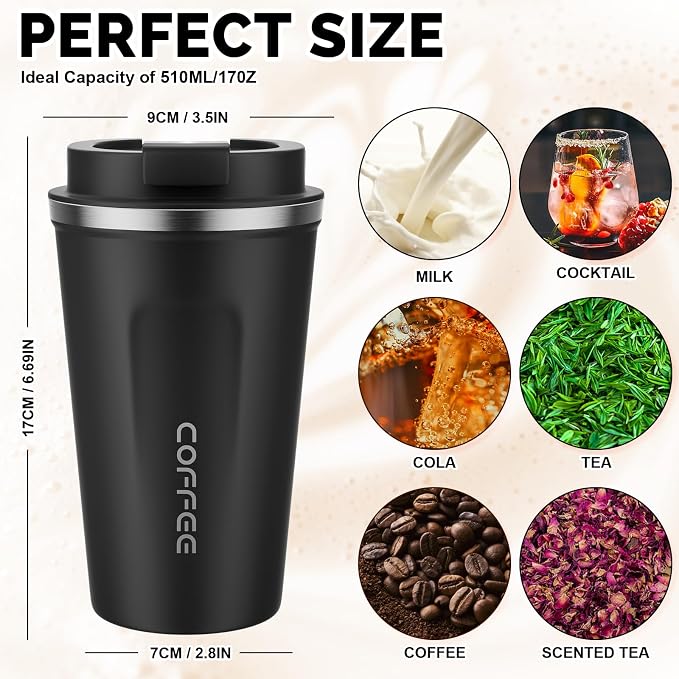 MOMSIV 17oz Travel Mug, Insulated Coffee Cup with Leakproof Lid, Vacuum Stainless Steel Double Walled Reusable Tumbler for Hot and Cold Water Coffee and Tea In Travel and Car - Image 2