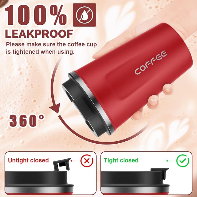 MOMSIV 12oz Travel Mug, Insulated Coffee Cup with Leakproof Lid, Vacuum Stainless Steel Double Walled Reusable Tumbler for Hot and Cold Water Coffee and Tea In Travel and Car - Image 4