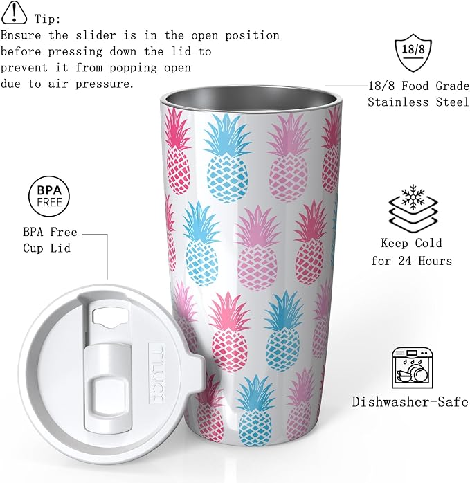 TILUCK 20 oz Insulated Tumbler with BPA-Free Lid, Stainless Steel Vacuum Travel Coffee Mug, Double Wall Coffee Tumbler（20oz，Pineapple） - Image 2