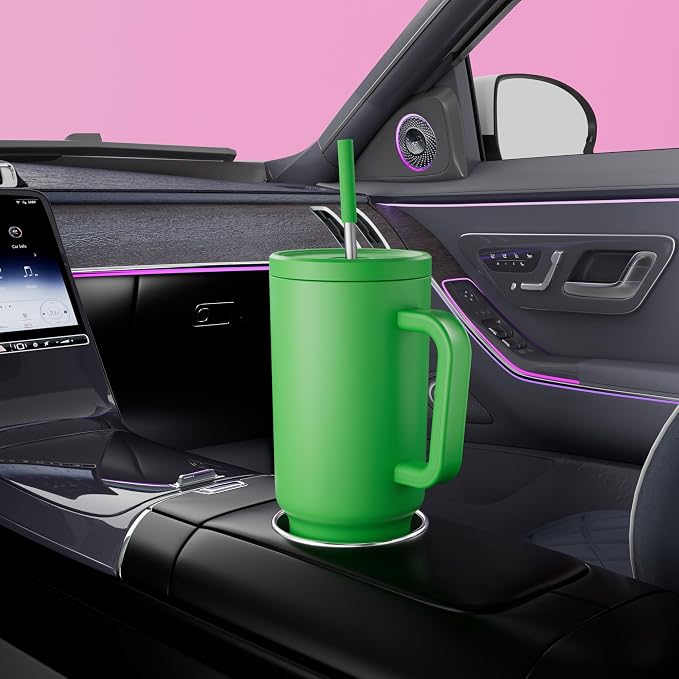 Meoky 40 oz Tumbler with Handle and Straw: Stainless Steel Insulated Tumbler with Lid and Straw - 100% Leak Proof Tumbler for Car Cup Holders - Travelers Commuters Workers, Green - Image 5