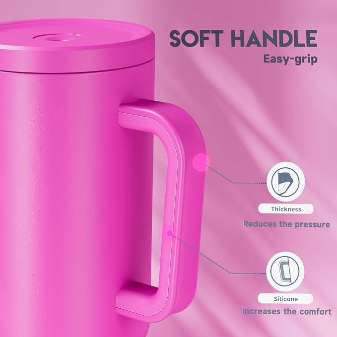 Meoky 40 oz Tumbler with Handle and Straw: Stainless Steel Insulated Tumbler with Lid and Straw - 100% Leak Proof Tumbler for Car Cup Holders - Travelers Commuters Workers, Barbie - Image 6