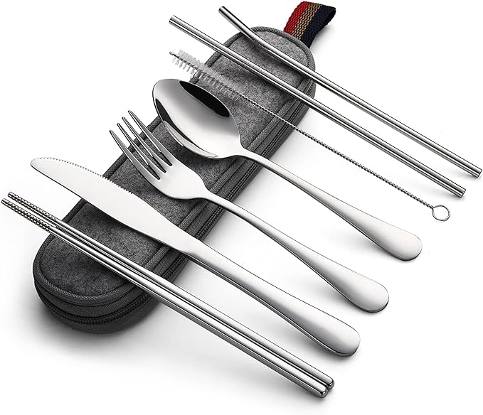 DEVICO Portable Utensils, Travel Camping Cutlery Set, 8-Piece including Knife by DEVICO