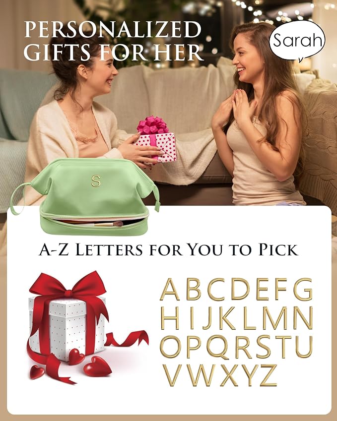 Cool Gifts for College Girl, Initial Large Makeup Bag, Bride To Be Gifts - Image 2