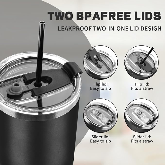 30 oz Tumbler with Lids and Straws, Stainless Steel Insulated Coffee Tumbler, Double Wall Vacuum Insulated Travel Mug Cup, Leakproof Thermal Coffee Cup for Hot and Cold Drinks (Black) - Image 5