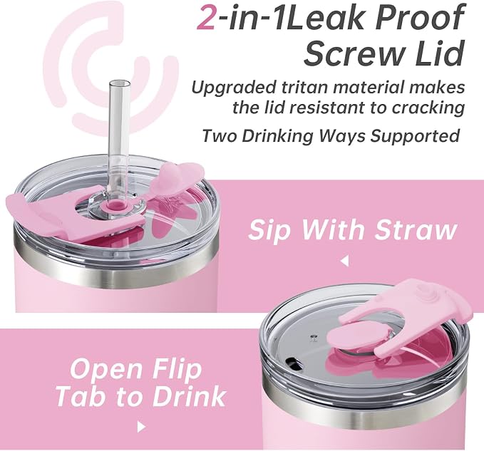 COKTIK 40 oz Tumbler With Handle and Straw, Insulated Tumbler With Leakproof Lids, Stainless Steel|BPA-Free, Cold for 24 H (Sakura) - Image 6