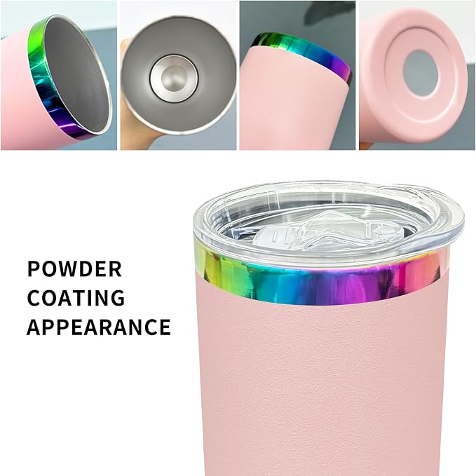 20 oz Skinny Tumblers Stainless Steel Tumbler with Lid and Straw Double Wall Vacuum Insulated Coffee Mug 20oz Powder Coated Cup for Hot and Cold Drinks(Pink,4 pack) - Image 3