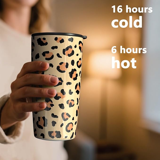 TILUCK 20 oz Insulated Tumbler with BPA-Free Lid, Stainless Steel Vacuum Travel Coffee Mug, Double Wall Coffee Tumbler（20oz，Leopard） - Image 3