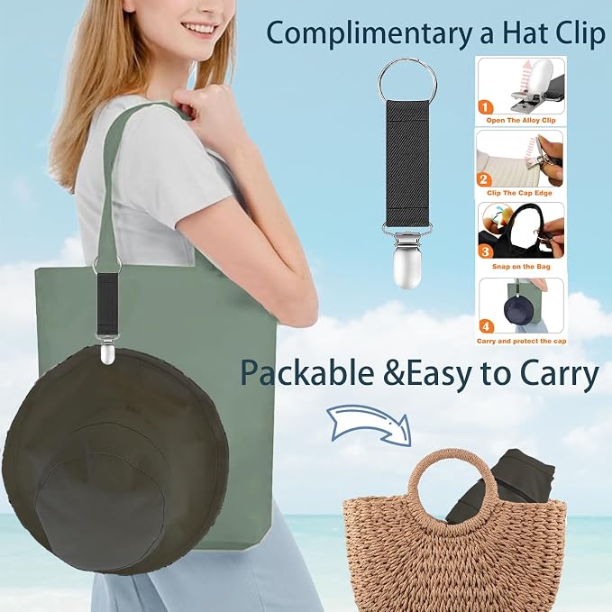 vidsel Womens Sun Hats Wide Brim Reversible Bucket Cotton Hat Packable Summer - Image 3