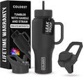 Coldest Tumbler with Handle and Straw - 100% Leak Proof Insulated Tumbler with Lid and Straw (3 Lids) - Stainless Steel Tumblers for Women & Men - Cup Holder Friendly Base, 36 oz (Stealth Black) by Coldest