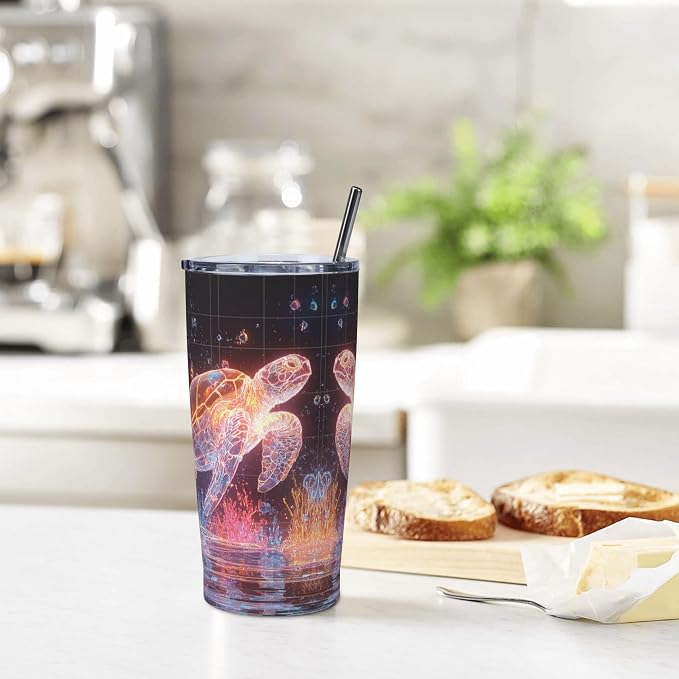 Sea Turtle Tumbler with Lid and Straw 20oz Vacuum Insulated Coffee Cup Stainless Steel Tumblers Leakproof Travel Mug Present for Women Men - Image 7
