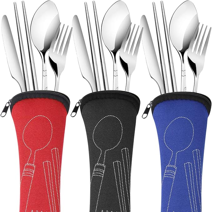 3 Pack Reusable Flatware Sets Knife, Chopsticks by Arroyner