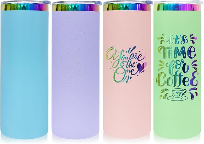 20 oz Skinny Tumblers Stainless Steel Tumbler with Lid and Straw Double Wall Vacuum Insulated Coffee Mug 20oz Powder Coated Cup for Hot and Cold Drinks(Color Mix B,4 pack) by FunTrans
