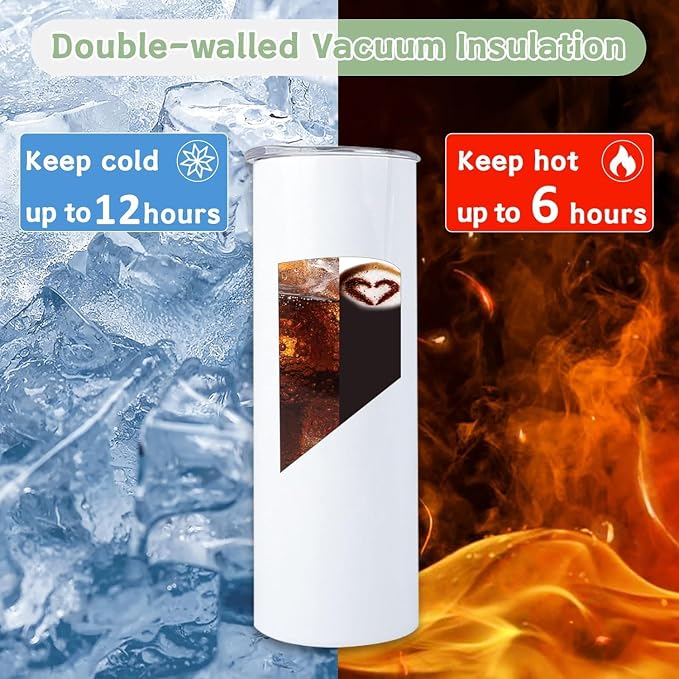 50 Pack Sublimation Blanks, 20oz Sublimation Tumblers Skinny Straight with Lids and Straws Bulk, Stainless Steel Double Wall Polymer Coating for Heat Transfer DIY Gifts - Image 3