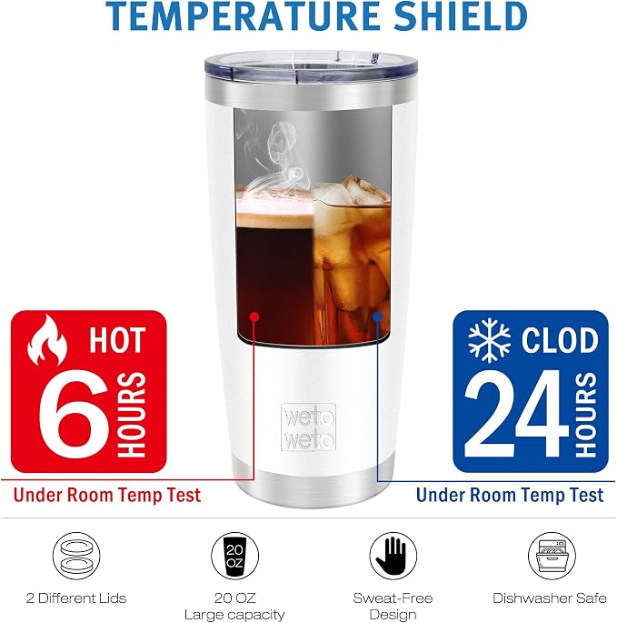 WETOWETO 20oz Tumbler, Stainless Steel Vacuum Insulated Coffee Travel Mug, Double Wall Powder Coated Insulated Coffee Mug Travel Mug with Lid Thermal Cup for Outdoor, White, 6 Pack - Image 3