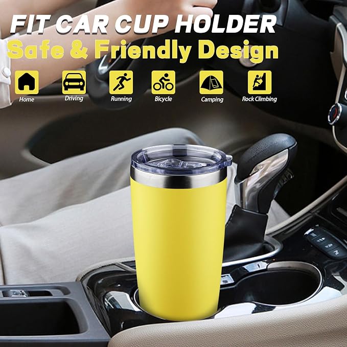 20 oz Tumbler with Lids and Straws, Stainless Steel Insulated Coffee Tumbler, Double Wall Vacuum Insulated Travel Mug Cup, Leakproof Thermal Coffee Cup for Hot and Cold Drinks (Yellow) - Image 6