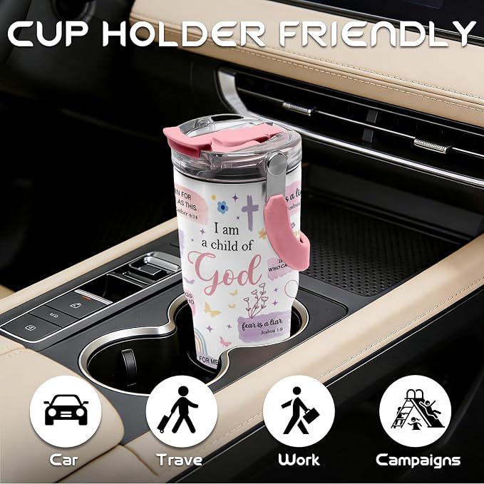 Christian Gifts for Women - 20oz I'm A Child of God Tumblers - God Tumbler with Straw & Top Handle, Leak-proof, BPA-free, Double Wall Insulated Stainless Steel Coffee Tumbler Gifts Cup for Christian - Image 4