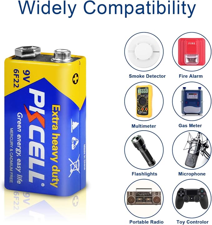 PKCELL 9V Dry Battery– Ultra Long-Lasting 9 Volt Carbon Zinc Battery, 3-Year - Image 4