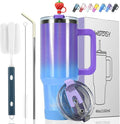 30 oz Shiny Tumbler with Handle and Straw,Stainless Steel Tumbler with Lid and Straw,Insulated Travel Mug(Cold for 34 Hours),Water Bottle for Iced Tea,Coffee (Purple) by Watersy