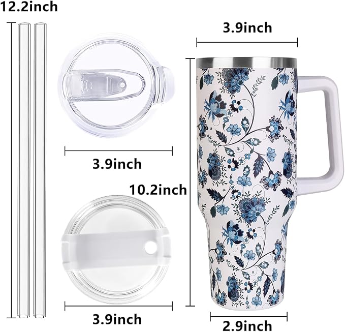 SYACOT 40 oz Tumbler with Handle and Straw Stainless Steel Insulated Tumbler Leak Proof Lid and Straw Lid Reusable Travel Mug Coffee Mug Cup Dishwasher Safe Keep Drinks Cold and Hot (Ceramics) - Image 2