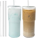 Luiaiog Glass Cups with Lids and Glass Straws, High Borosilicate 20OZ Tumblers (2Pcs) for Coffee, Tea, Juice, Smoothies, Hot/Cold Drinks at Home, Office（Christmas Creative Drink Label Design） by Luiaiog