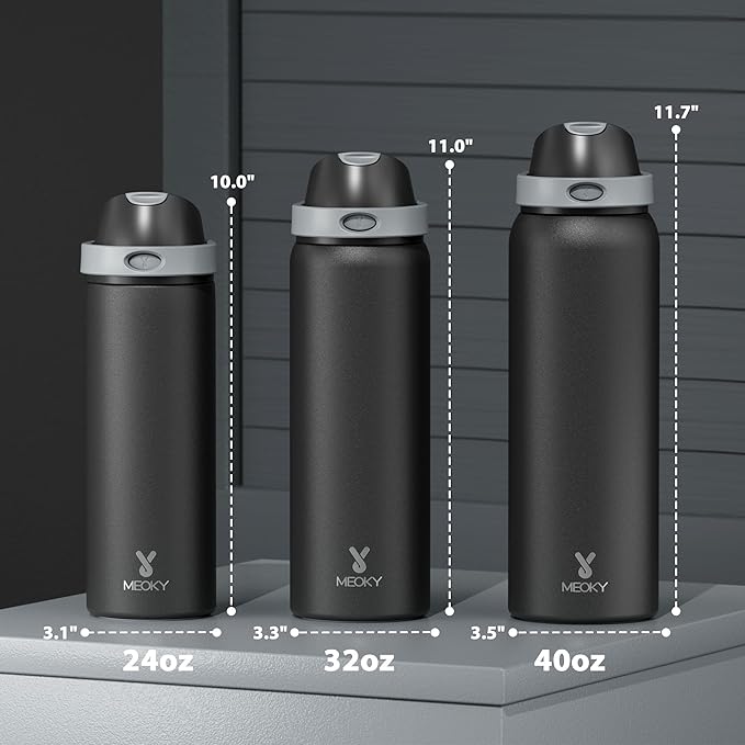 32 oz Insulated Water Bottle for Sports: Meoky Stainless Steel Water Bottle with 2-in-1 Straw and Spout Lid - Leak Proof, Cold for 24 Hours, Protective Silicone Base, BPA-Free for Gym, Night - Image 3