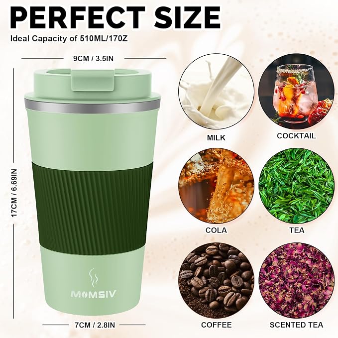 MOMSIV 17oz Travel Mug, Insulated Coffee Cup with Leakproof Lid, Vacuum Stainless Steel Double Walled Reusable Tumbler for Hot and Cold Water Coffee and Tea In Travel and Car - Image 2