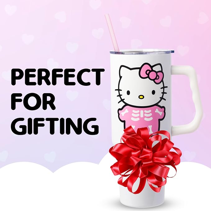 Silver Buffalo Sanrio Hello Kitty Halloween Spooky Skeleton Costume Double Walled Stainless Steel Tumbler with Handle and Straw, Fits in Standard Cup Holder, 40 Ounces - Image 7