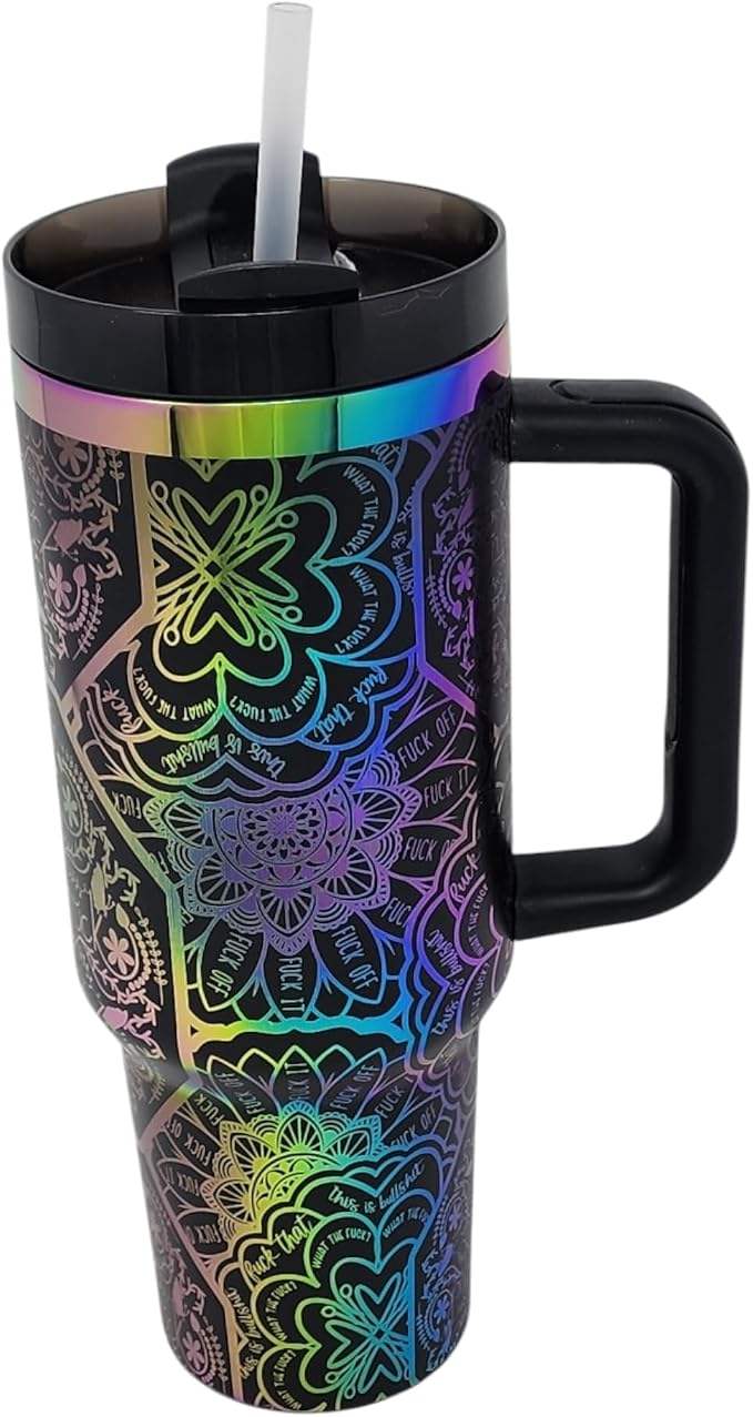 Hidden Cuss Word Tumbler 40oz Laser Engraved Funny Nurse Gift Swear Tumbler with Lid and Straw, Multicolor, Gag Gift Hidden Curse Words Stainless Steel Travel Mug (Black with Rainbow Underlay) - Image 3