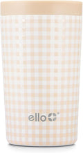 Ello Jones 11oz Insulated Stainless Steel Travel Mug with Leak-Proof Slider Lid, Single Serve Small Coffee Tumbler, Keeps Drinks Hot 3 Hours Cold 8 Hours, BPA-Free, Beige Gingham by Ello