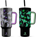 Meoky 40 oz Glow in the Dark Tumbler with Handle and Straw, Tumbler with Lid and Straw, Insulated Stainless Steel Travel Mug, 100% Leak-proof, Keeps Cold for 34 Hours (Butterfly) by MEOKY