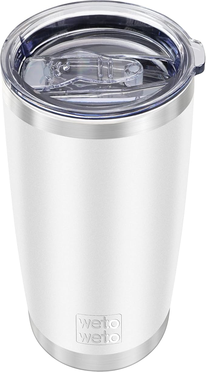WETOWETO 20oz Insulated Stainless Steel Tumbler, Double Wall Vacuum Leak-proof Travel Coffee Mug, Powder Coated Water Cup (White, 1 Pack) by Wetoweto