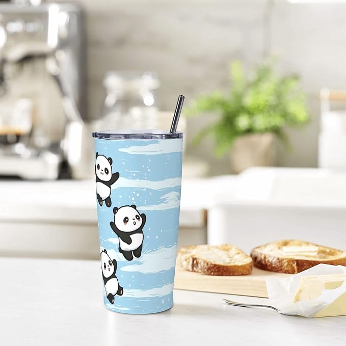 Panda Tumbler with Lid and Straw 20oz Vacuum Insulated Coffee Cup Stainless Steel Tumblers Leakproof Travel Mug Present for Women Men - Image 7