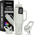 Coldest Tumbler with Handle and Straw - 100% Leak Proof Insulated Tumbler with Lid and Straw (3 Lids) - Stainless Steel Tumblers for Women & Men - Cup Holder Friendly Base, 46 oz (Margarita) by Coldest
