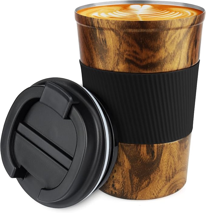 CS COSDDI 12 oz Stainless Steel Vacuum Insulated Tumbler - Coffee Travel Mug Spill Proof with Lid - coffee Cup for Keep Hot/Ice Coffee,Tea and Beer (D-wood grain) by CSCOSSDI