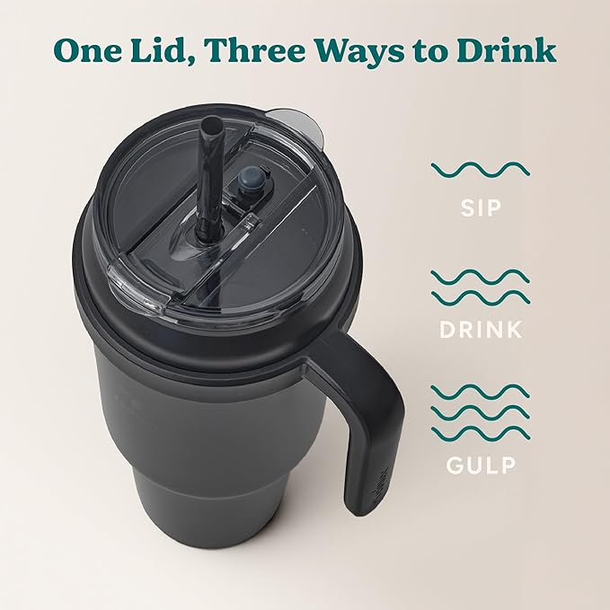 REDUCE 50 oz Stainless Steel Tumbler with Handle - Dual-Wall Vacuum Insulated Travel Mug, Sweat-Proof Lid & Reusable Straw - Keeps Drinks Cold for 24 Hrs, Fits Cupholders, Dishwasher Safe - Black - Image 5