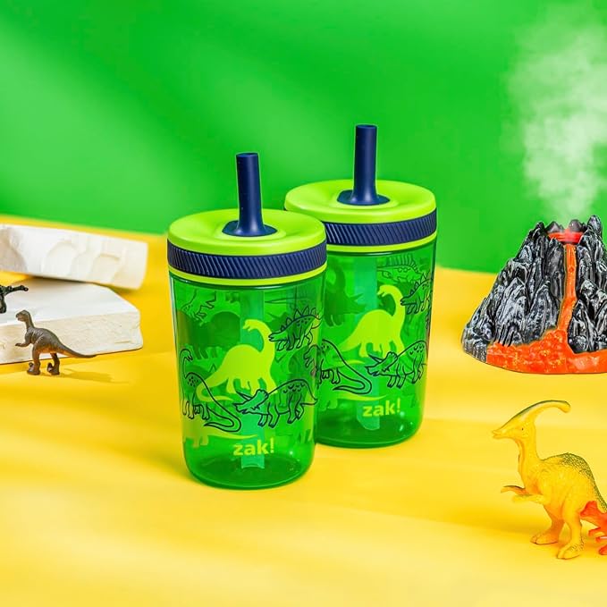 Zak Designs Kelso 15 oz Tumbler Set, (Dino Camo) Leak-Proof Screw-On Lid with Straw Made of Durable Plastic and Silicone, Perfect Cup Bundle for Kids (2pc Set) - Image 2