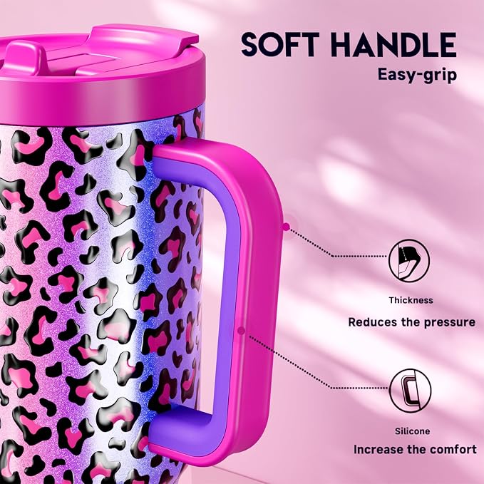 Meoky 32 oz Tumbler with Handle and Flip Straw, 100% Leakproof Tumbler with Lid and Straw, Stainless Steel Insulated Cup, Cupholder Friendly, Keeps Cold for 24 Hours (Celebration) - Image 4
