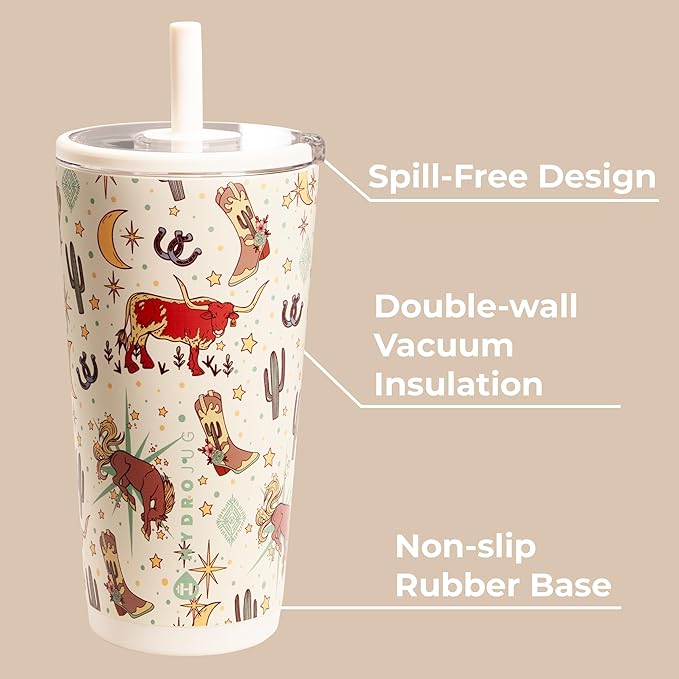 HydroJug Everyday Tumbler 20 oz – Ceramic-Lined Insulated Tumbler with Straw and Soft-Touch Lid, Cup Holder Friendly, Double-Wall Vacuum Insulation, Reusable Travel Cup – Rodeo - Image 3