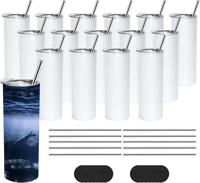 AGH 50 Pack Sublimation Tumblers Blank 20 OZ Straight Skinny Tumbler with Metal Straw, Stainless Steel Double Wall Insulated Tumbler for Tumbler Press Machine by AGoodHopeforYou