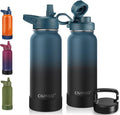 CIVAGO 32 oz Insulated Water Bottle With Straw, Stainless Steel Sports Water Cup Flask with 3 Lids (Straw, Spout and Handle Lid), Wide Mouth Travel Thermal Mug, Indigo Black by CIVAGO